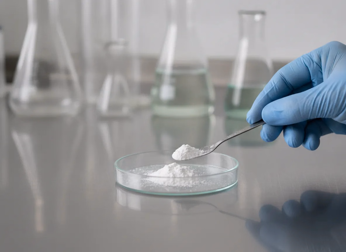 A laboratory sample of white zinc powder (AI-generated illustration)